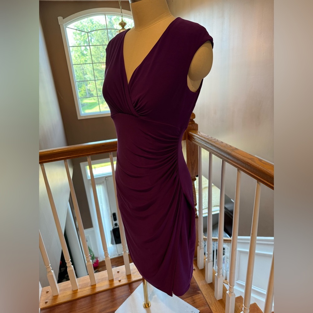 Ralph Lauren Purple Ruched Wrap Midi Dress- Size 10